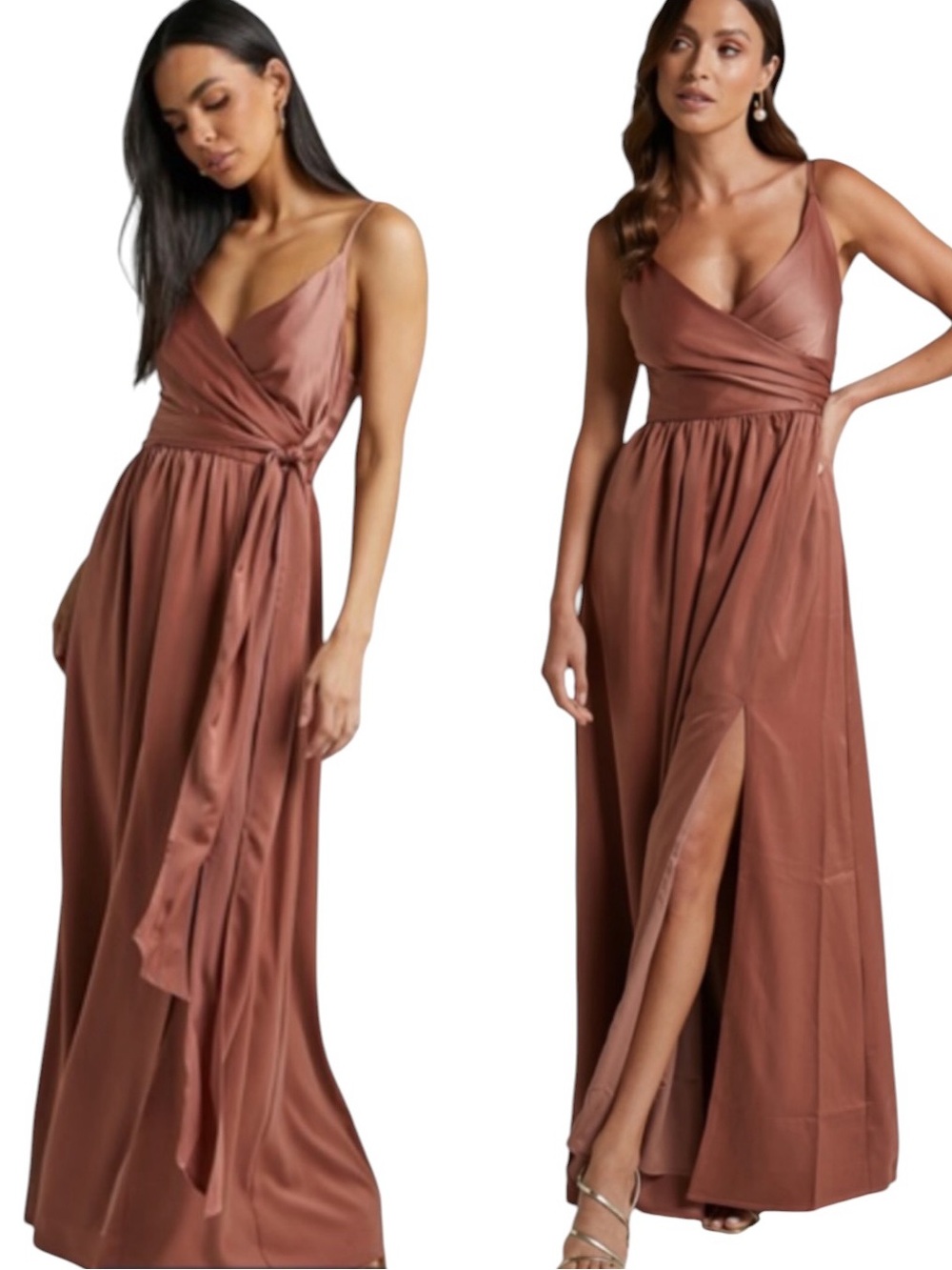 NWT Showpo Revolve Around Me Dusty Rose Satin Wrap Bow Tie Maxi Dress - 6